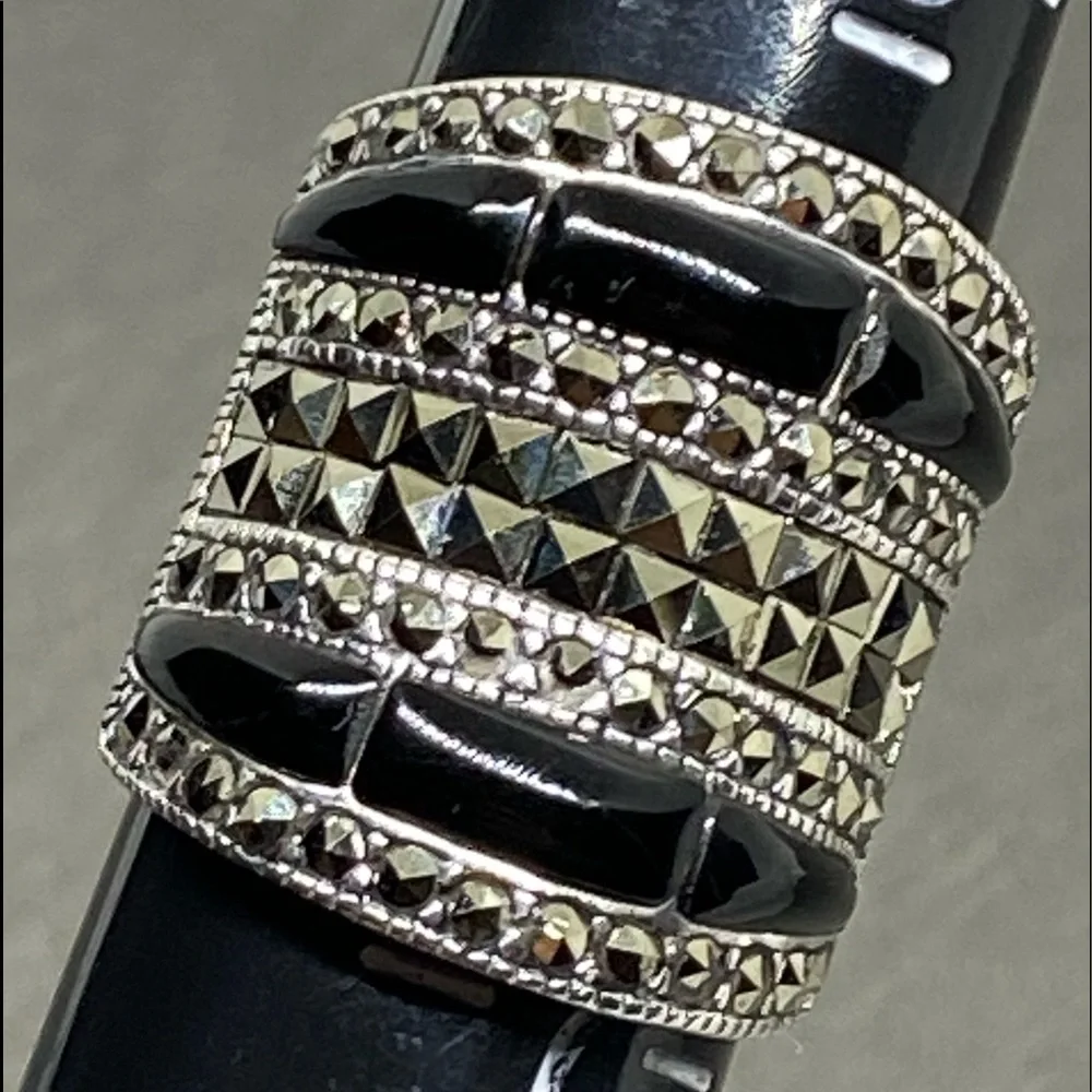 Grace & Heart G&H GARBO RING .925 STERLING SILVER PYRITE Onyx SIZE 6 BRAND NEW